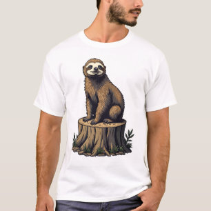 Camiseta de vida silvestre con grabado de perezoso