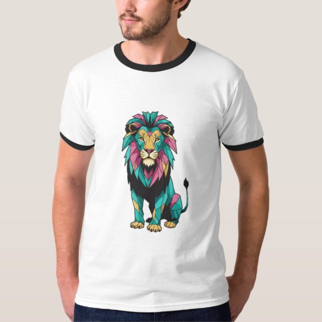 Camiseta De Vidrio Manchado De León Geométrico (Anverso)