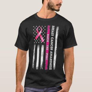Camiseta De vuelta a la cinta rosa Bandera Americana Cáncer