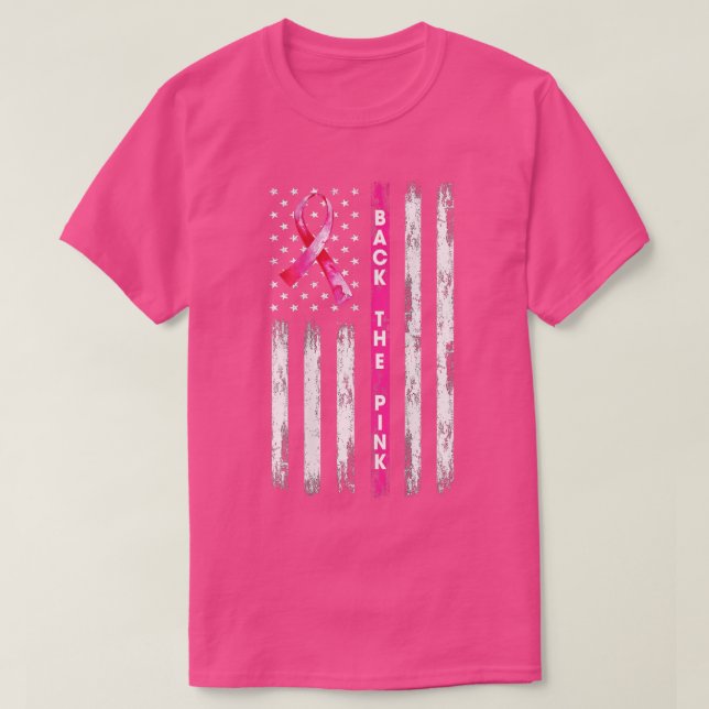 Camiseta De vuelta a la cinta rosa Bandera Americana Cáncer (Diseño del anverso)