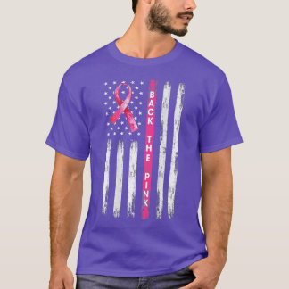 Camiseta De vuelta a la cinta rosa Bandera Americana Cáncer