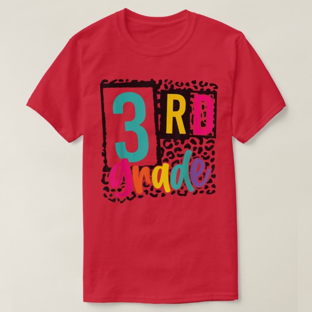 Camiseta De vuelta a la escuela 3er grado Leopard Primer dí (Diseño del anverso)