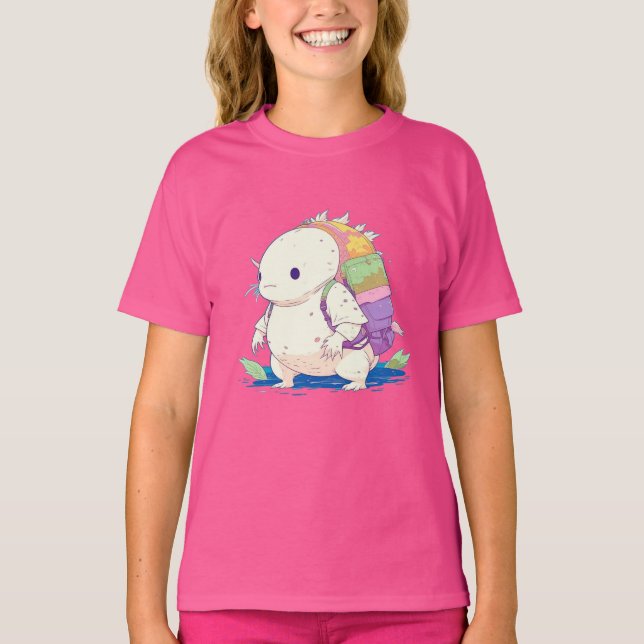Camiseta De vuelta a la escuela Axolotl Kawaii Personalizad (Anverso)