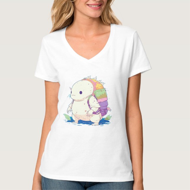 Camiseta De vuelta a la escuela Axolotl Kawaii Personalizad (Anverso)