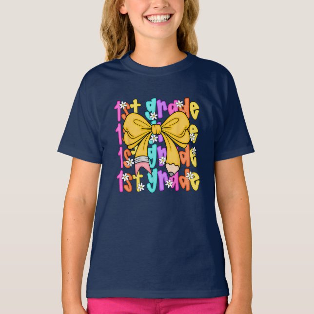 Camiseta De vuelta a la escuela Coquette Bow primer grado (Anverso)