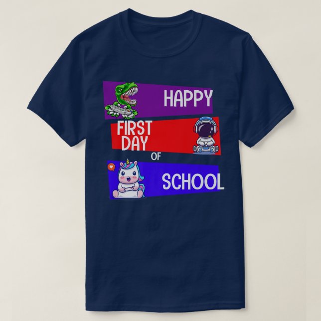 Camiseta De vuelta a la escuela de dinosaurio Unicornio (Diseño del anverso)