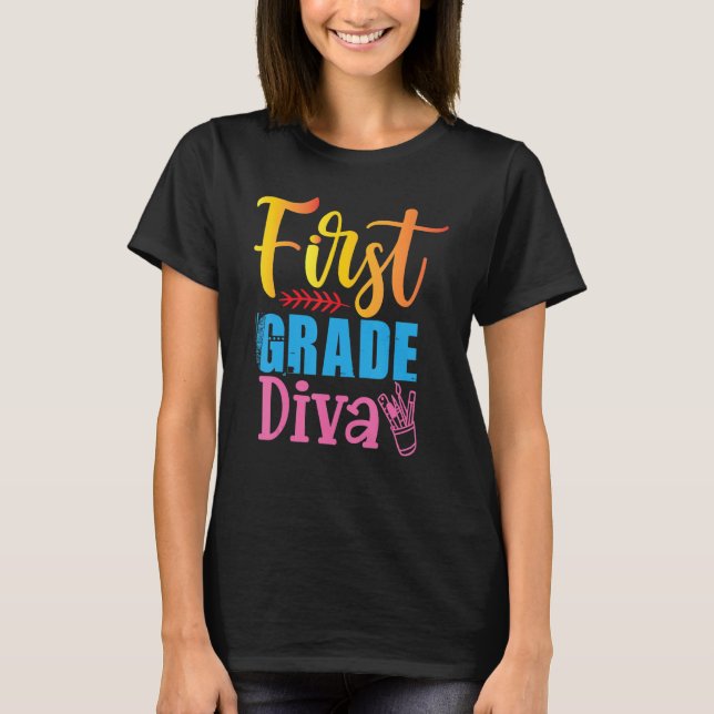 Camiseta De Vuelta A La Escuela De Primer Grado Diva Té Esc (Anverso)