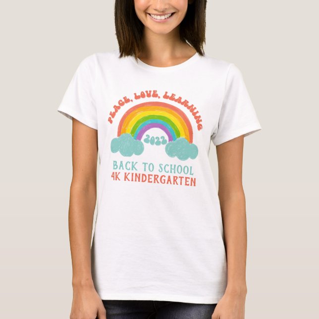 Camiseta De vuelta a la escuela Retro Rainbow Peace Learnin (Anverso)