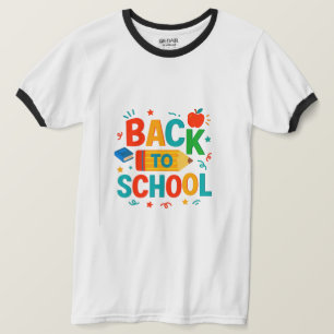 Camiseta "De vuelta al cole" Lápiz y manzana gráficos color