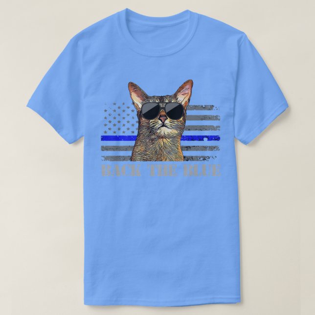 Camiseta De vuelta el gato azul de la policía delgada línea (Diseño del anverso)