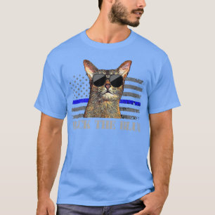 Camiseta De vuelta el gato azul de la policía delgada línea