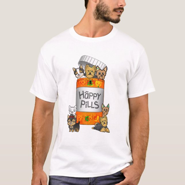 Camiseta de Yorkie Happy Pills (Anverso)