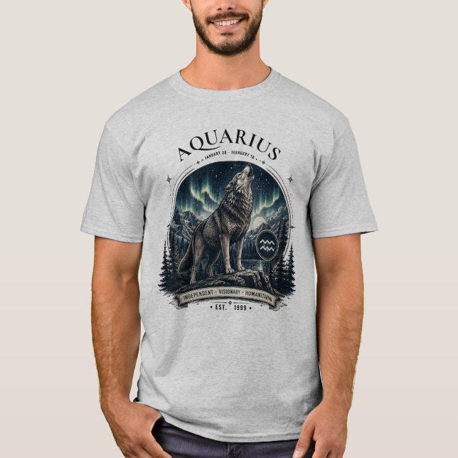 Camiseta de Zodiaco de Lobo Acuario (Anverso)