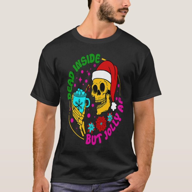 Camiseta Dead Inside But Jolly AF Santa Skeleton Coffee Chr (Anverso)