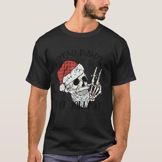 Camiseta Dead Inside But Jolly Af Skull Santa Light Skeleto (Anverso)