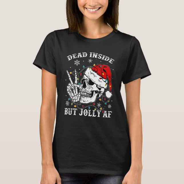 Camiseta Dead Inside But Jolly Af Skull Santa Light Skeleto (Anverso)