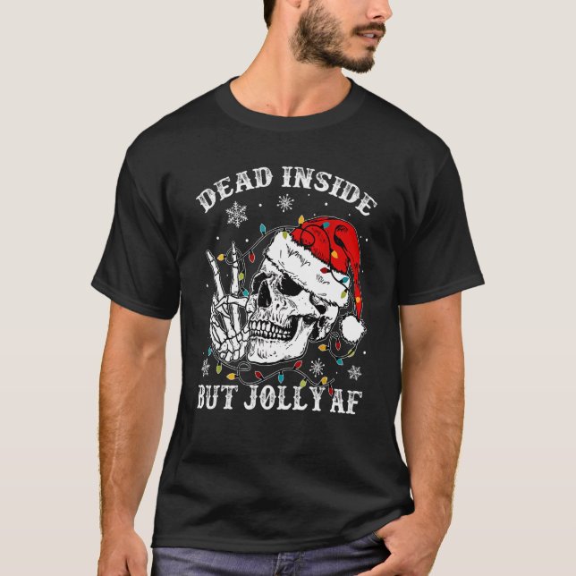 Camiseta Dead Inside But Jolly Af Skull Santa Light Skeleto (Anverso)