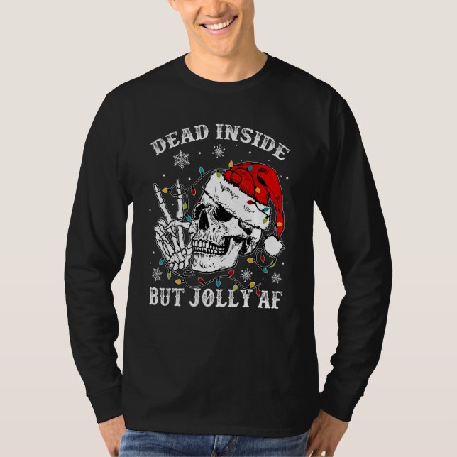 Camiseta Dead Inside But Jolly Af Skull Santa Light Skeleto (Anverso)