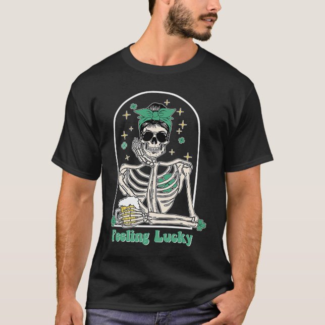 Camiseta Dead Inside Feeling Lucky Skeleton Shamrocks Patri (Anverso)