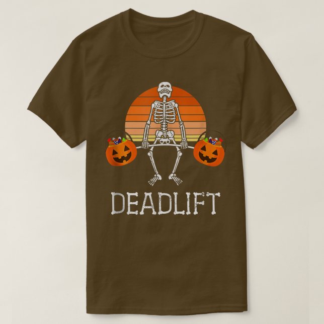 Camiseta DEADLIFT Funny Halloween Skeleton Candy Bucket Gy (Diseño del anverso)