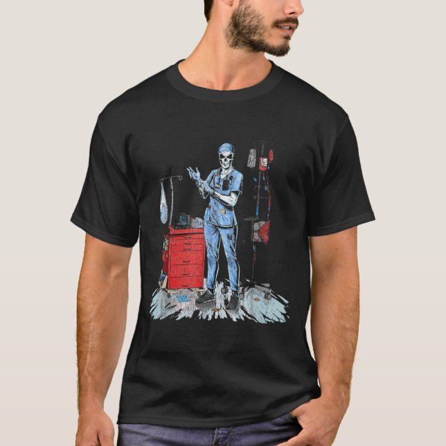Camiseta Deadside Nurse Blue Scrubs Funny Skeleton Doctor M (Anverso)