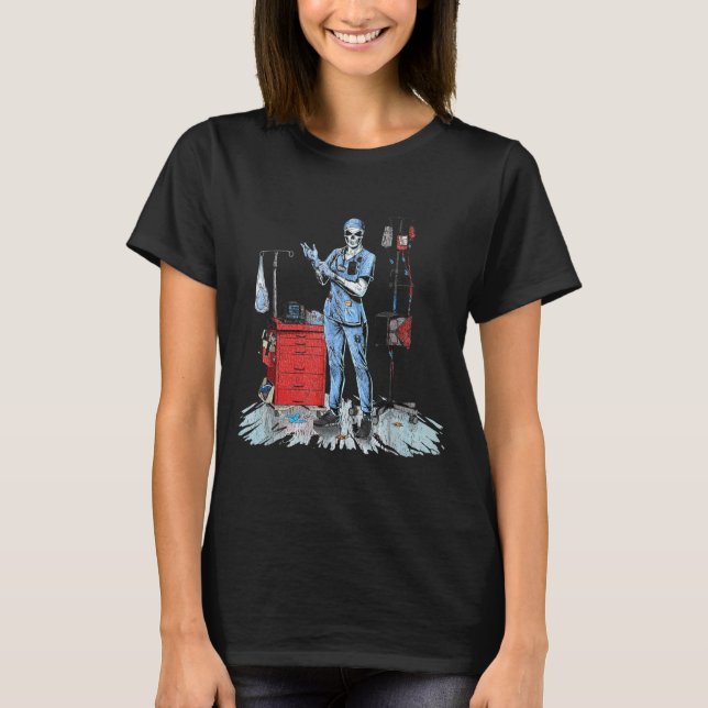 Camiseta Deadside Nurse Blue Scrubs Funny Skeleton Doctor M (Anverso)