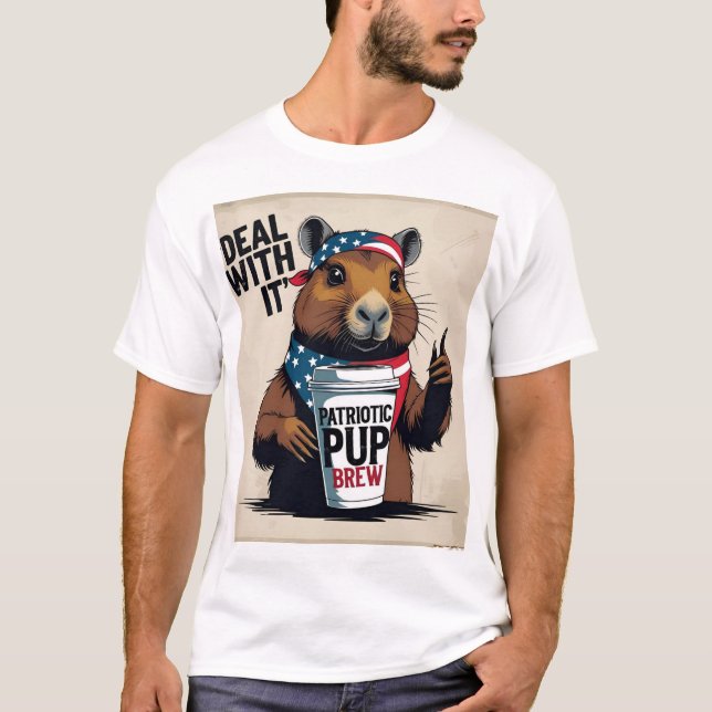Camiseta Deal With It' Attitude Tee with Coffee & Flag (Anverso)