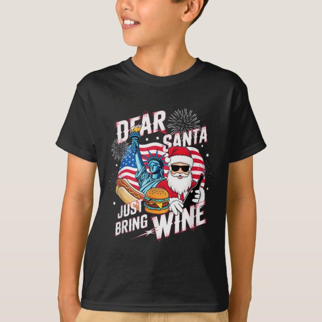 Camiseta Dear Santa Just Bring Wine For Christmas  (Anverso)