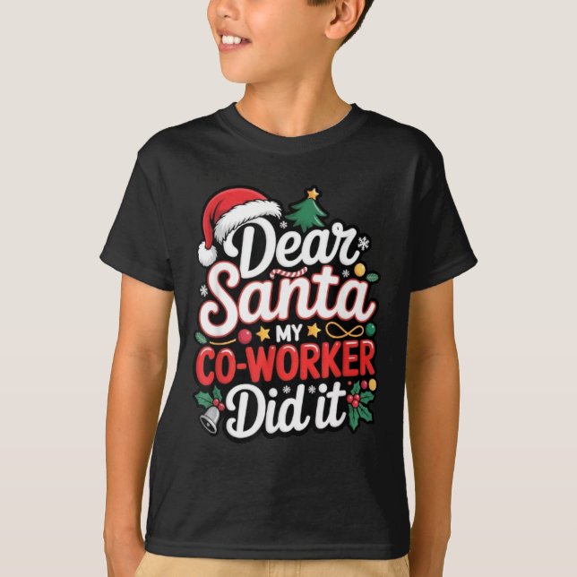 Camiseta Dear Santa My Co-worker Did It Funny Christmas Cow (Anverso)