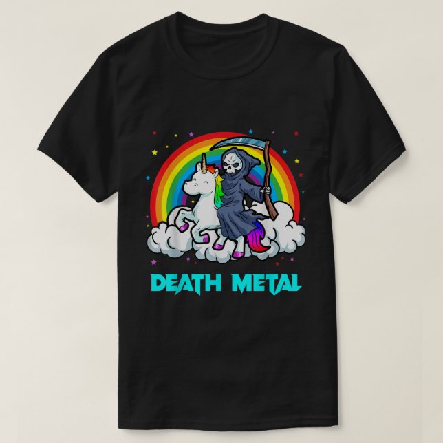 Camiseta Death Metal Shirts Unicorn Rainbow Grim Reaper Hea (Diseño del anverso)