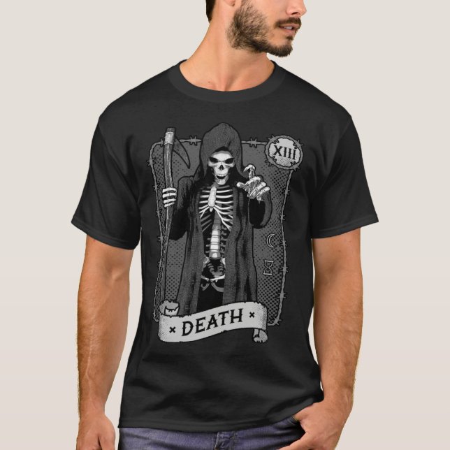 Camiseta Death Tarot Card Occult Dark Grim Reaper Astrology (Anverso)