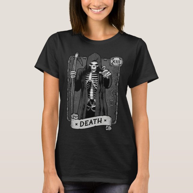 Camiseta Death Tarot Card Occult Dark Grim Reaper Astrology (Anverso)
