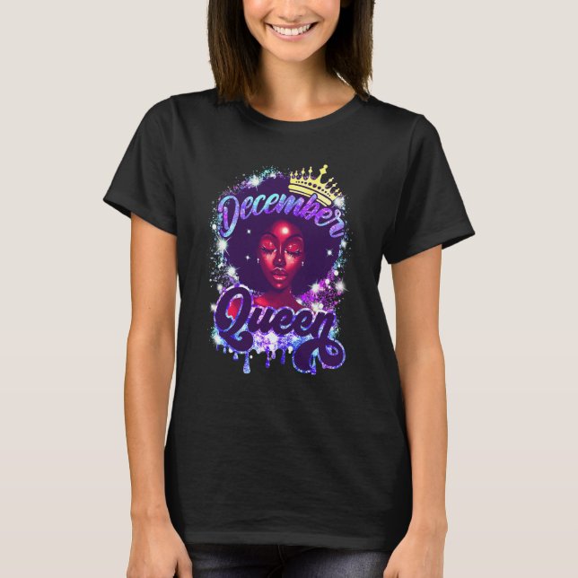 Camiseta December Queen Black Women Black Queen Happy Birth (Anverso)
