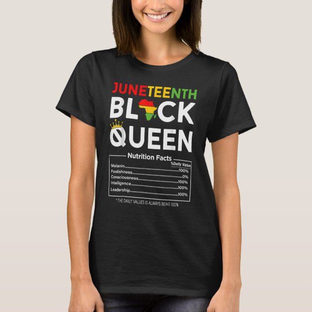 Camiseta Decimoctava mujer negra reina reina de datos nutri (Anverso)