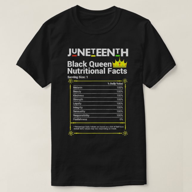 Camiseta Decimoctavo Hechos Nutricionales De Reina Negra Ma (Diseño del anverso)