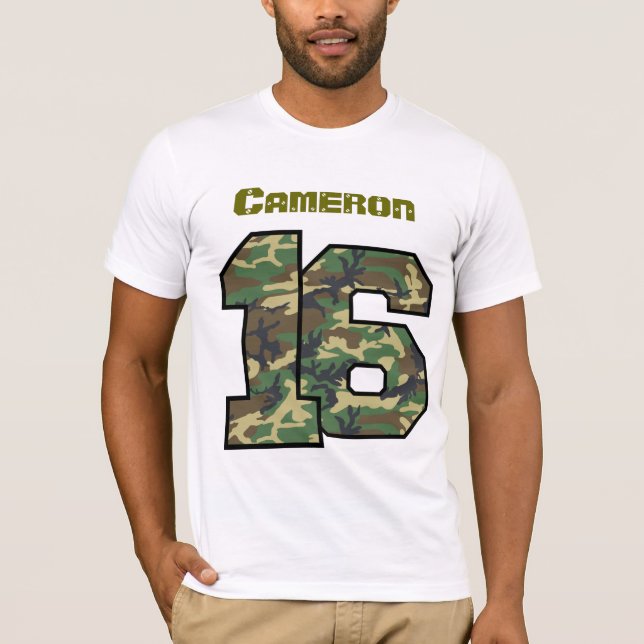 Camiseta décimosexto Cumpleaños Camo un nombre de encargo (Anverso)