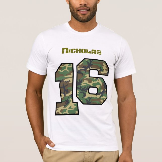 Camiseta décimosexto Cumpleaños Camo un nombre de encargo (Anverso)