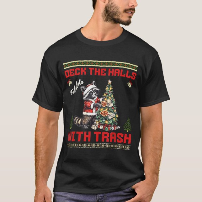 Camiseta Deck The Halls With Trash Raccoon Ugly Christmas S (Anverso)