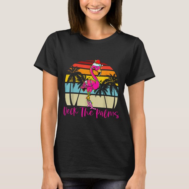 Camiseta Deck The Palms Christmas Flamingo Palm Tree Trocal (Anverso)