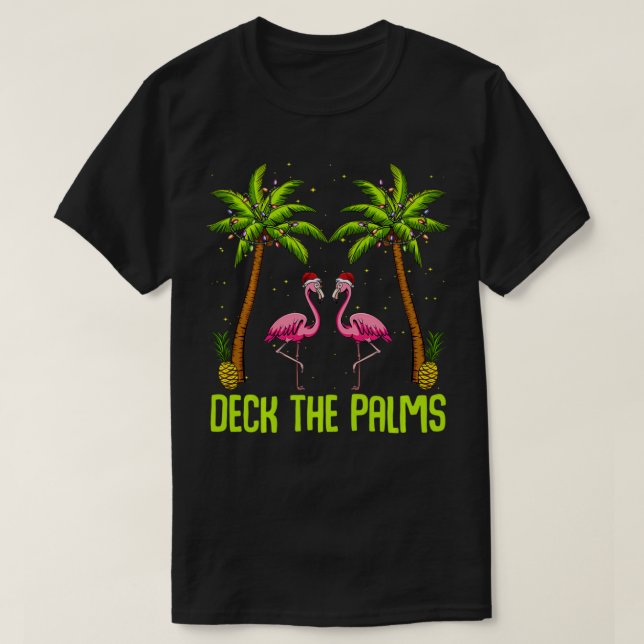 Camiseta Deck The Palms Flamingo Árbol de Navidad Animal Bi (Diseño del anverso)