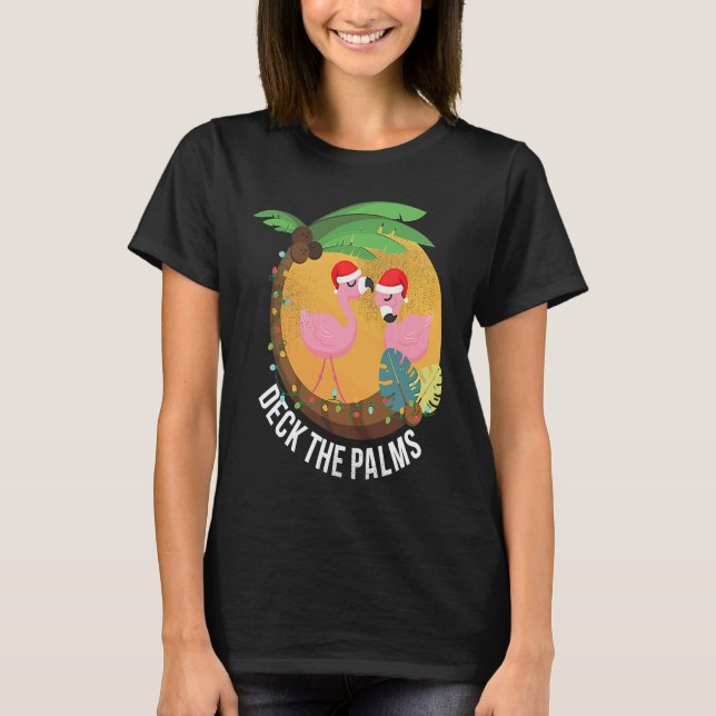 Camiseta Deck the Palms Flamingo Christmas (Anverso)