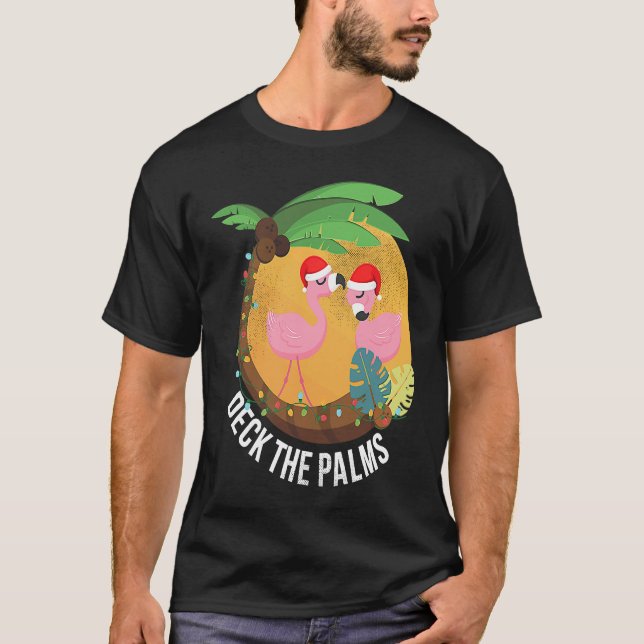 Camiseta Deck the Palms Flamingo Christmas (Anverso)