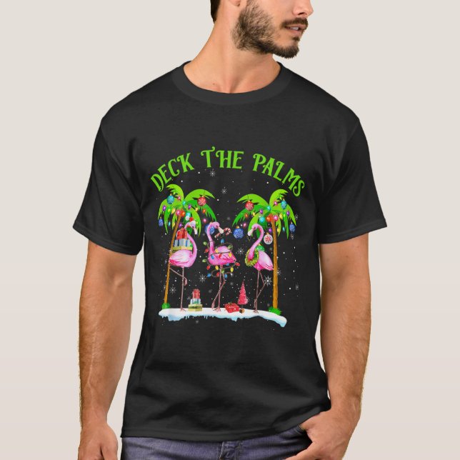 Camiseta Deck The Palms Flamingo Trocal Christmas Lights  (Anverso)