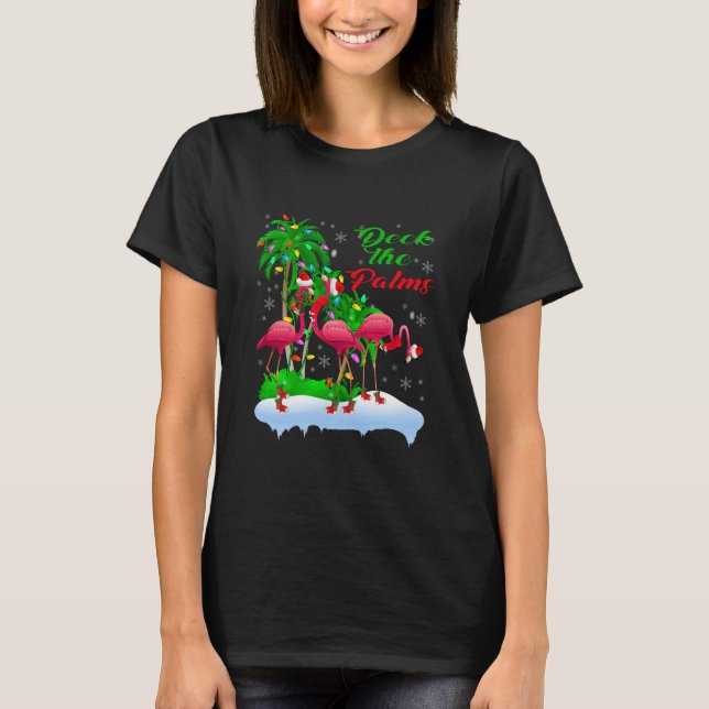 Camiseta Deck The Palms Merry Christmas Lights Flamingo (Anverso)