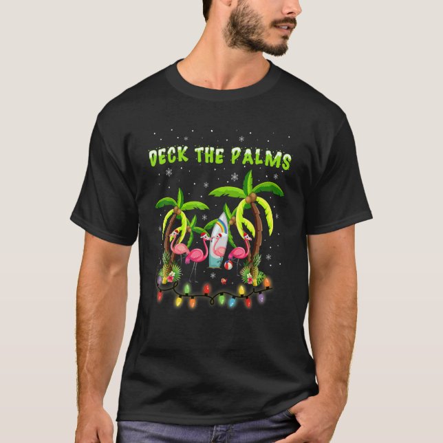 Camiseta Deck the Palms Merry Flamingo Christmas   (Anverso)