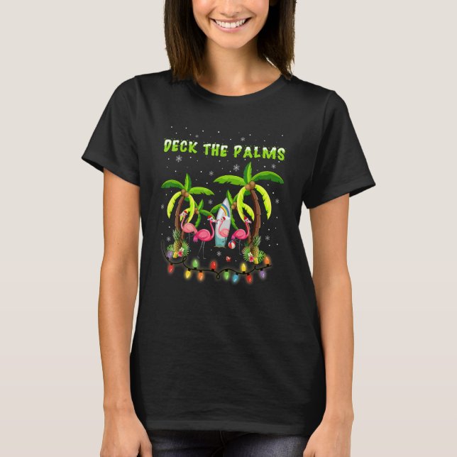 Camiseta Deck the Palms Merry Flamingo Navidades (Anverso)