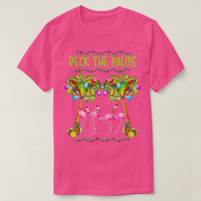 Camiseta Deck the Palms Merry Flamingo Navidades tíos (Diseño del anverso)