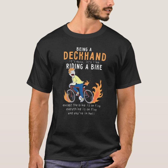 Camiseta Deckhand Como Riding Bicicleta Graciosa (Anverso)