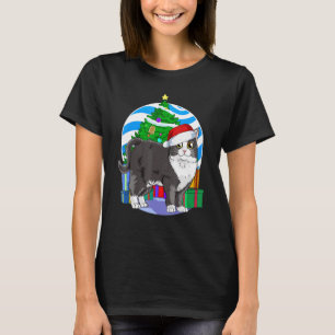 Camiseta Decoración de árbol de navidad de gato de Tuxedo