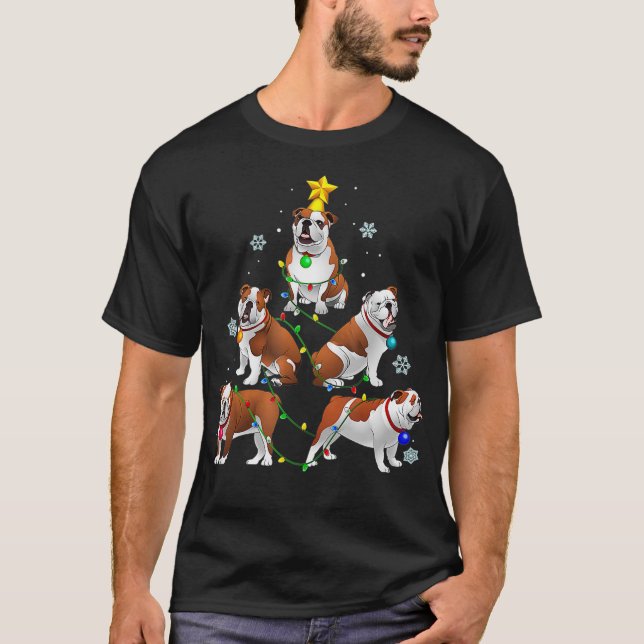 Camiseta Decoración divertida de árbol de Navidad de Bulldo (Anverso)